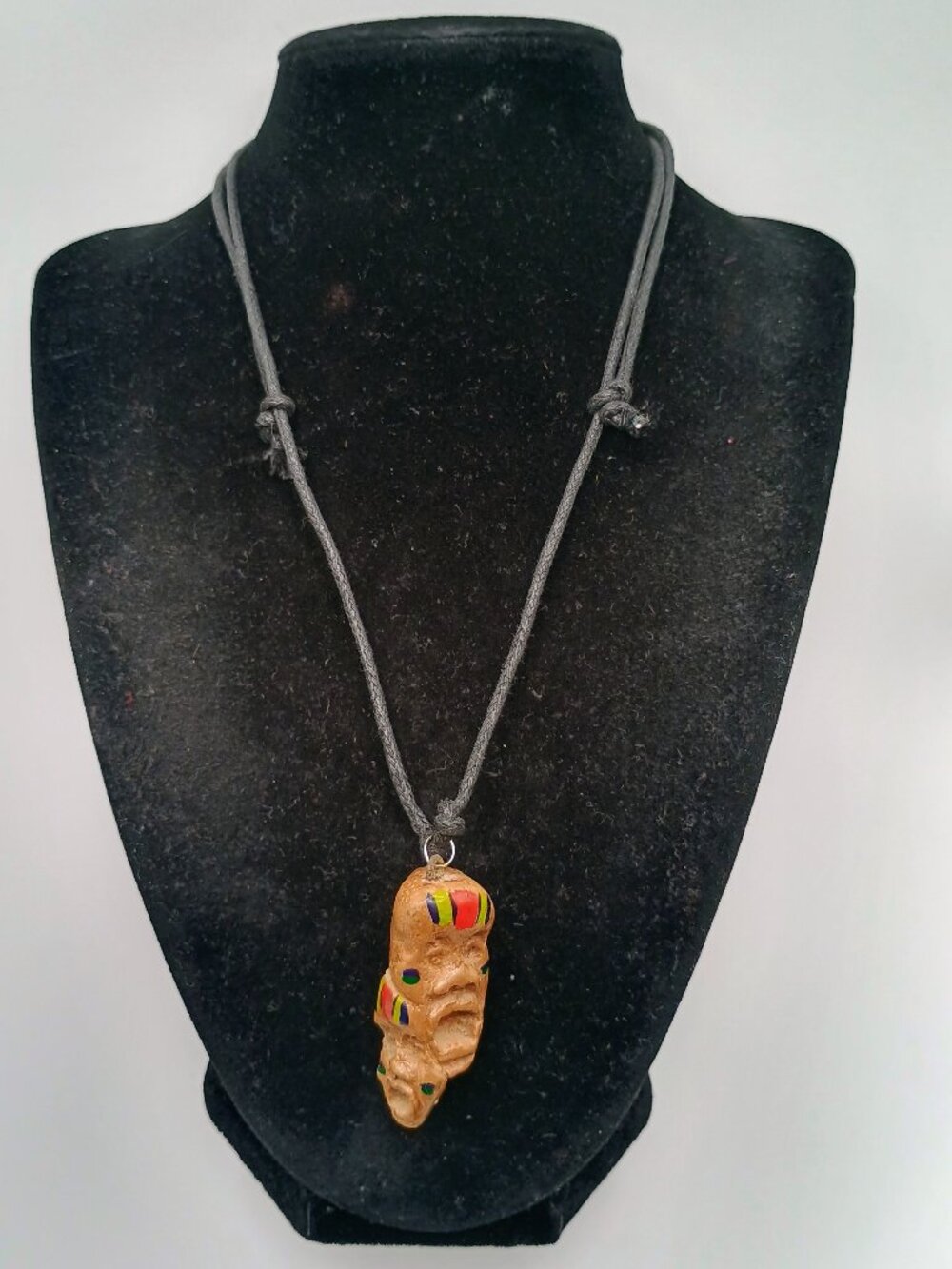 Handmade Filipino Necklace with Carved Tribal Mask, Adjustable